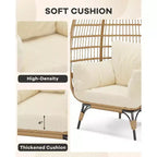 Wicker Egg Chair with Soft Cushion and Steel Frame, Rattan Patio Lounge Chairs for Patio, Backyard, Living Room, Bedroom