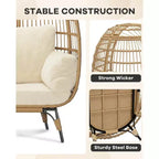 Wicker Egg Chair with Soft Cushion and Steel Frame, Rattan Patio Lounge Chairs for Patio, Backyard, Living Room, Bedroom