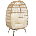 Wicker Egg Chair with Soft Cushion and Steel Frame, Rattan Patio Lounge Chairs for Patio, Backyard, Living Room, Bedroom