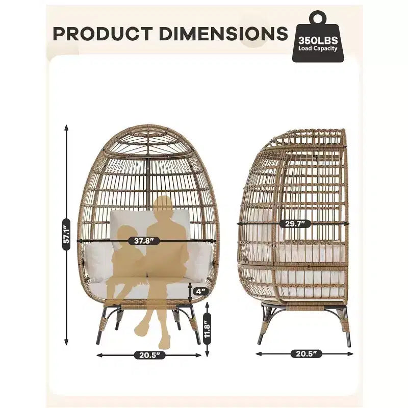 Wicker Egg Chair with Soft Cushion and Steel Frame, Rattan Patio Lounge Chairs for Patio, Backyard, Living Room, Bedroom