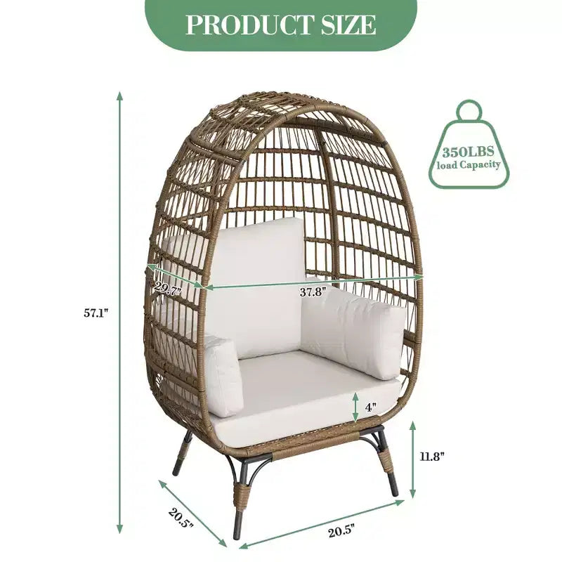 Wicker Egg Chair with Soft Cushion and Steel Frame, Rattan Patio Lounge Chairs for Patio, Backyard, Living Room, Bedroom