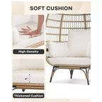 Wicker Egg Chair with Soft Cushion and Steel Frame, Rattan Patio Lounge Chairs for Patio, Backyard, Living Room, Bedroom
