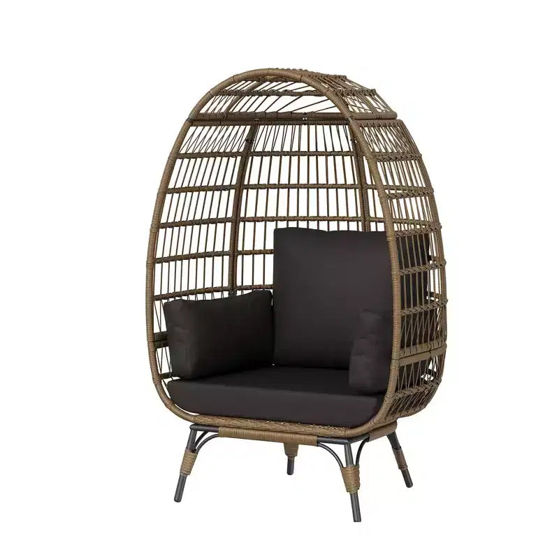 Wicker Egg Chair with Soft Cushion and Steel Frame, Rattan Patio Lounge Chairs for Patio, Backyard, Living Room, Bedroom