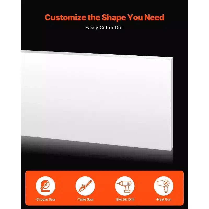 VEVOR HDPE Plastic Sheet Board, 1 Pack High Density Polyethylene Sheet Plastic Panel, 24 x 48 Inch 1/2 Inch Thick, White