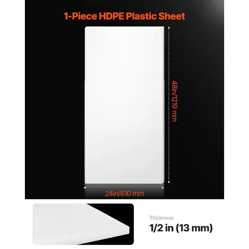 VEVOR HDPE Plastic Sheet Board, 1 Pack High Density Polyethylene Sheet Plastic Panel, 24 x 48 Inch 1/2 Inch Thick, White