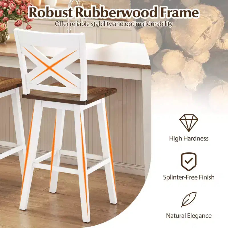 Costway 29'' Swivel Barstools Set of 2 w/Backrest Large Seat Footrest for Kitchen Island