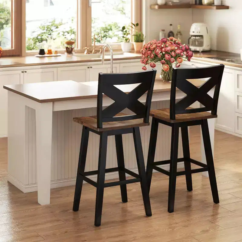 Costway 29'' Swivel Barstools Set of 2 w/Backrest Large Seat Footrest for Kitchen Island