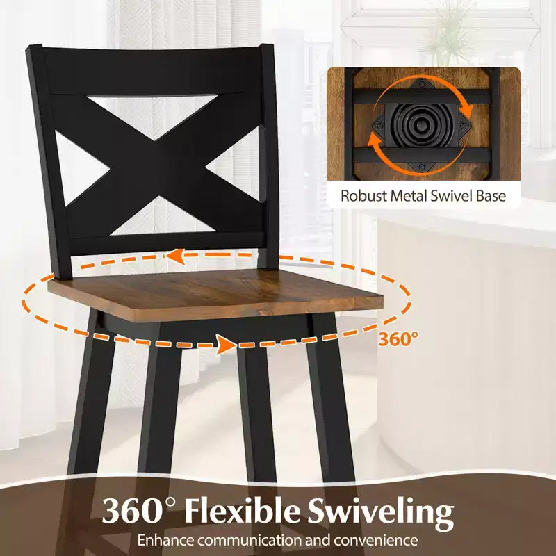Costway 29'' Swivel Barstools Set of 2 w/Backrest Large Seat Footrest for Kitchen Island