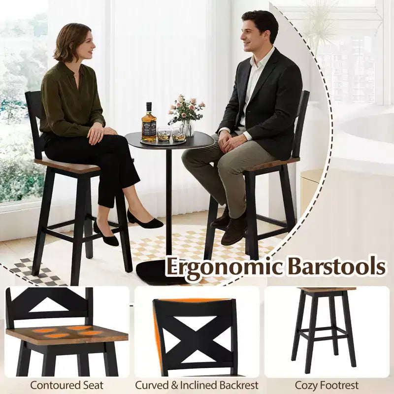 Costway 29'' Swivel Barstools Set of 2 w/Backrest Large Seat Footrest for Kitchen Island