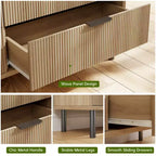Wave Fluted 5 Drawer Dresser for Bedroom, Modern Wood Chest of Drawers with Wide Drawers, Wood Nursery Dresser with Metal Legs for Hallway Entryway