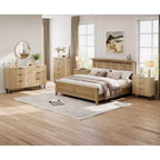 Wave Fluted 5 Drawer Dresser for Bedroom, Modern Wood Chest of Drawers with Wide Drawers, Wood Nursery Dresser with Metal Legs for Hallway Entryway