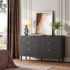 Wave Fluted 5 Drawer Dresser for Bedroom, Modern Wood Chest of Drawers with Wide Drawers, Wood Nursery Dresser with Metal Legs for Hallway Entryway