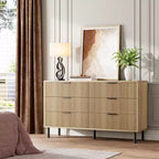 Wave Fluted 5 Drawer Dresser for Bedroom, Modern Wood Chest of Drawers with Wide Drawers, Wood Nursery Dresser with Metal Legs for Hallway Entryway
