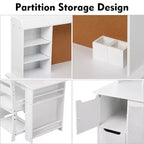 White Study Desk and Chair Set with Bookshelf, Bulletin Board, and Cabinets - Ideal for Boys and Girls Ages 3-8