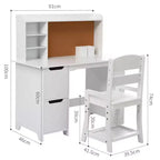 White Study Desk and Chair Set with Bookshelf, Bulletin Board, and Cabinets - Ideal for Boys and Girls Ages 3-8