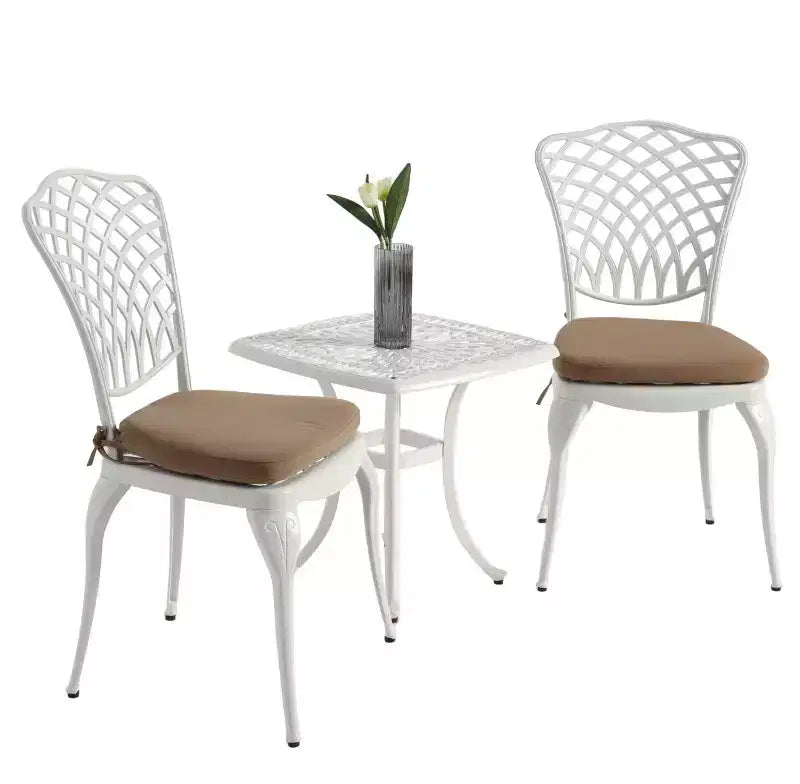 Whisen 3 Piece Patio Rustproof Furniture Sets & Outdoor Aluminum 1 Round Table and 2 Chairs with Soft Cushion