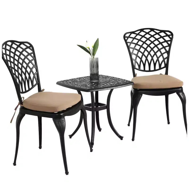 Whisen 3 Piece Patio Rustproof Furniture Sets & Outdoor Aluminum 1 Round Table and 2 Chairs with Soft Cushion