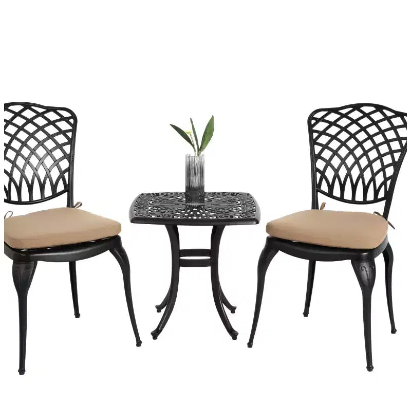 Whisen 3 Piece Patio Rustproof Furniture Sets & Outdoor Aluminum 1 Round Table and 2 Chairs with Soft Cushion
