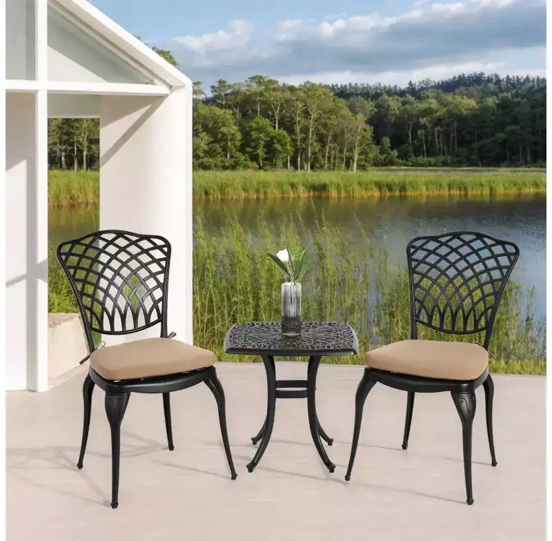Whisen 3 Piece Patio Rustproof Furniture Sets & Outdoor Aluminum 1 Round Table and 2 Chairs with Soft Cushion