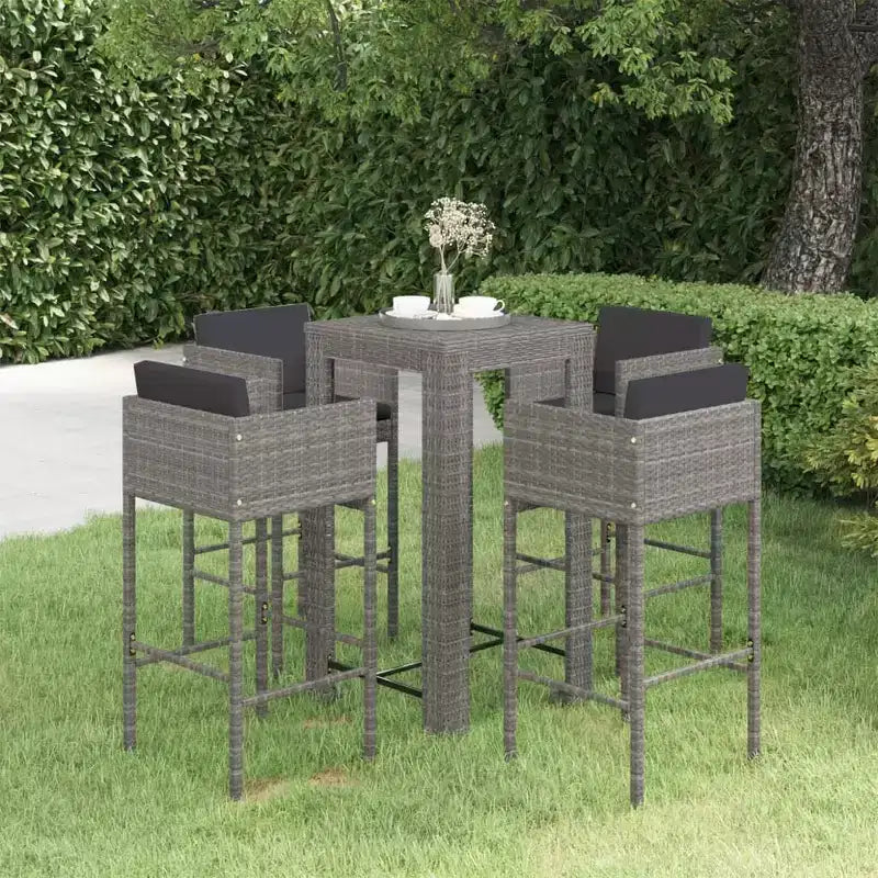 vidaXL Patio Bar Set Outdoor Bistro Set Bar Stool Bistro Table Poly Rattan