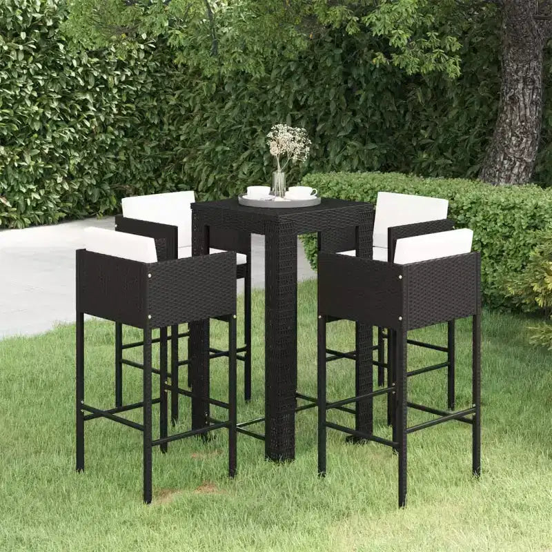 vidaXL Patio Bar Set Outdoor Bistro Set Bar Stool Bistro Table Poly Rattan