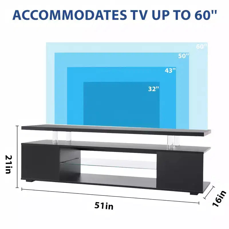JVNOXK TV Stand for 60 Inch TV LED Gaming Entertainment Center Media Storage Console Table with Large Side Cabinet for Living Room( Black)