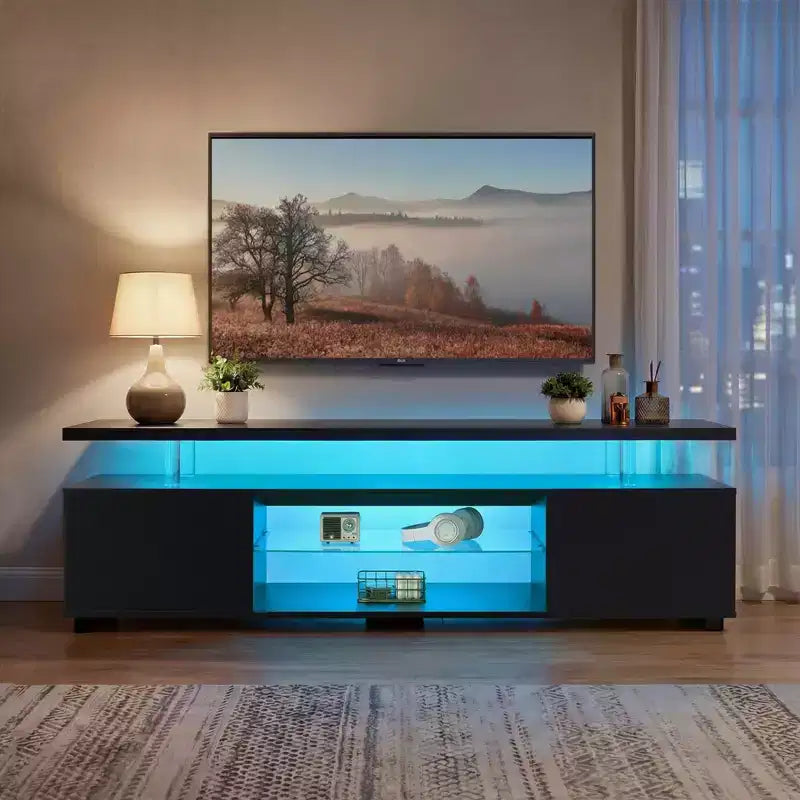 JVNOXK TV Stand for 60 Inch TV LED Gaming Entertainment Center Media Storage Console Table with Large Side Cabinet for Living Room( Black)