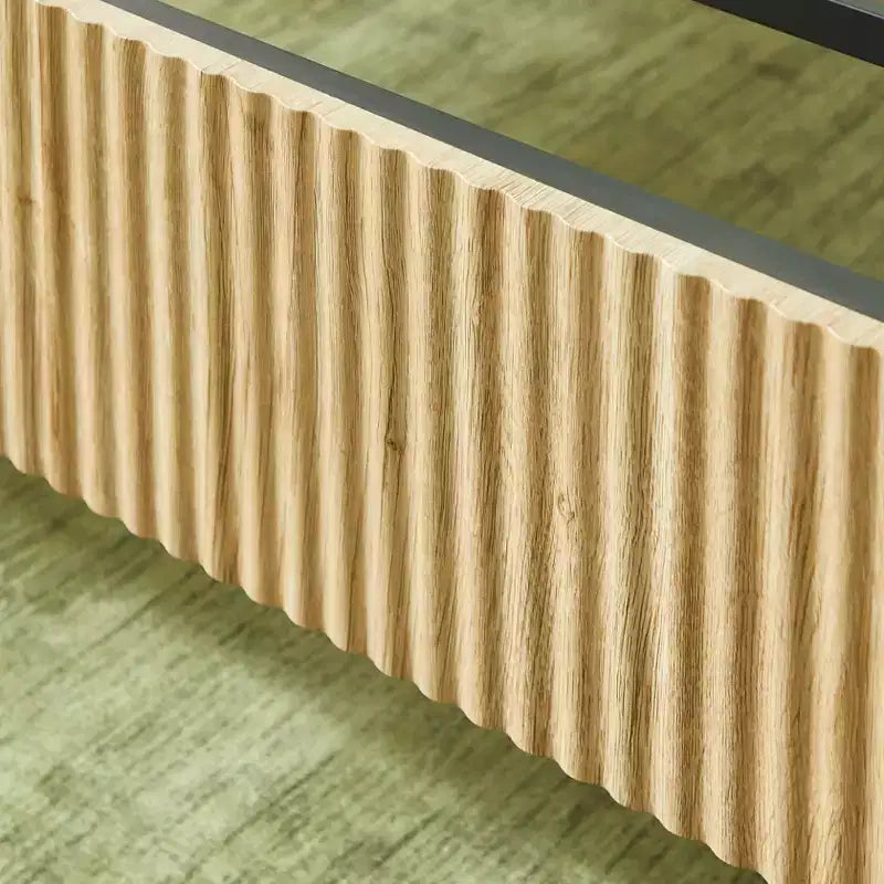 Full/Queen/King Size Wood Platform Bed Frame with Corrugated Accents - ModernLuxe