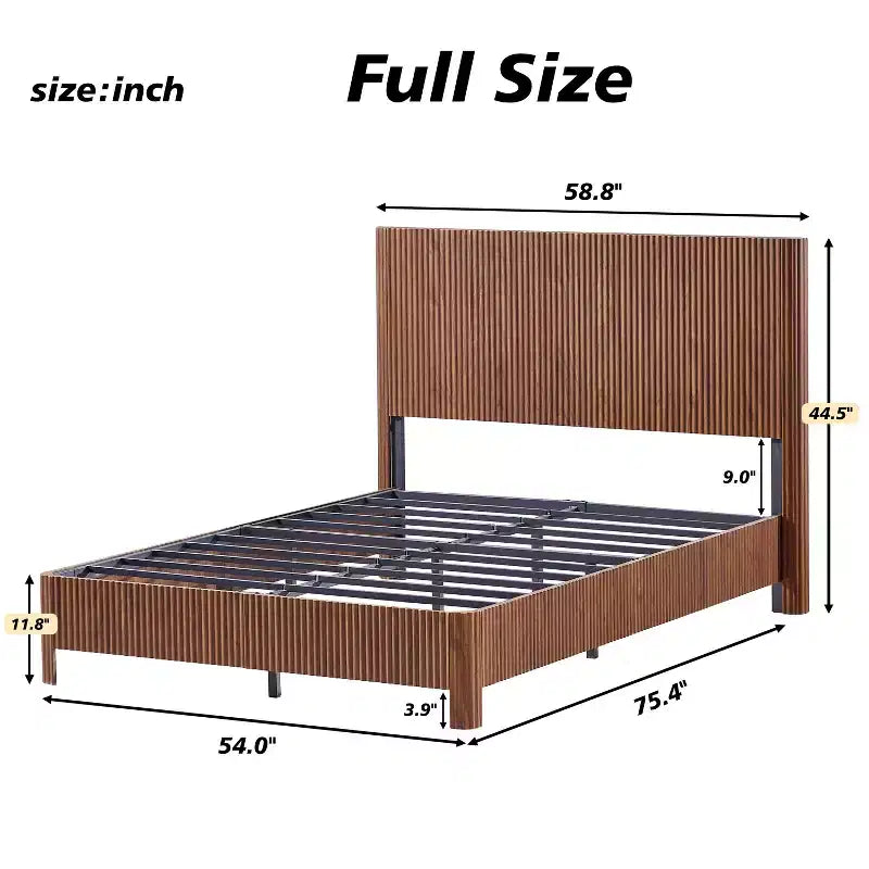 Full/Queen/King Size Wood Platform Bed Frame with Corrugated Accents - ModernLuxe