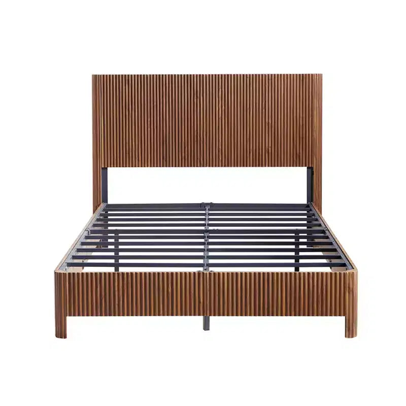 Full/Queen/King Size Wood Platform Bed Frame with Corrugated Accents - ModernLuxe