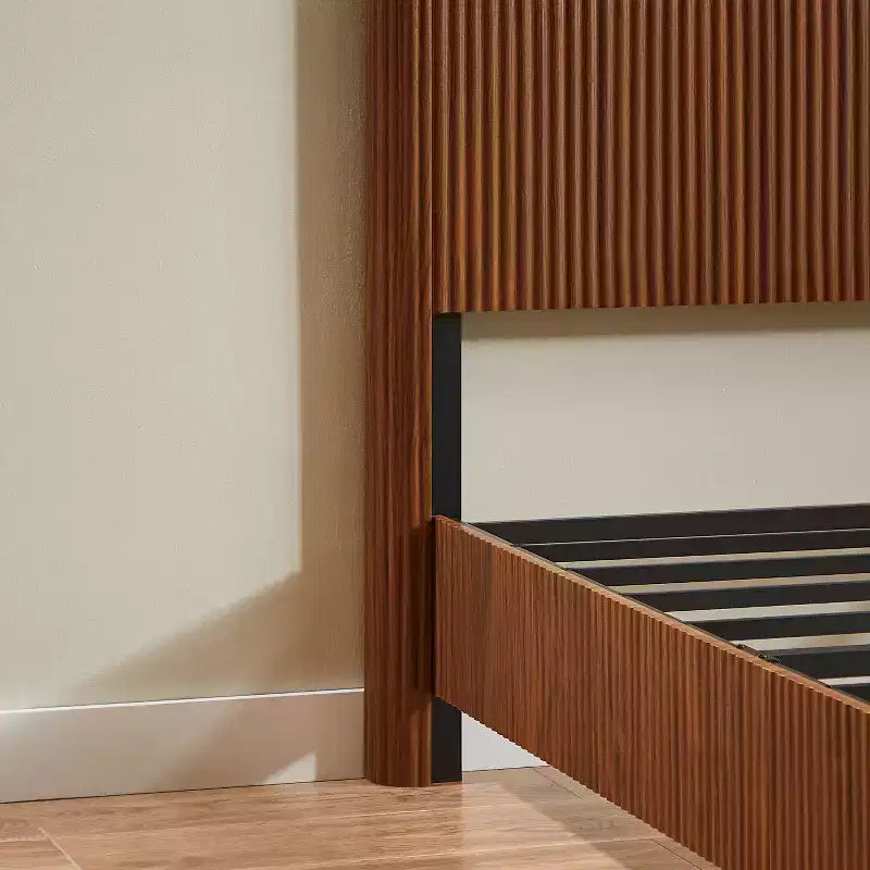 Full/Queen/King Size Wood Platform Bed Frame with Corrugated Accents - ModernLuxe