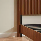 Full/Queen/King Size Wood Platform Bed Frame with Corrugated Accents - ModernLuxe