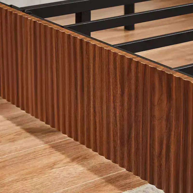 Full/Queen/King Size Wood Platform Bed Frame with Corrugated Accents - ModernLuxe