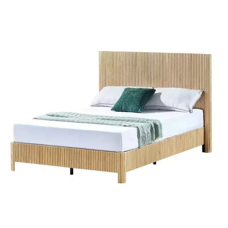 Full/Queen/King Size Wood Platform Bed Frame with Corrugated Accents - ModernLuxe