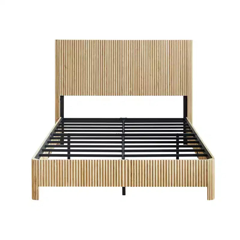 Full/Queen/King Size Wood Platform Bed Frame with Corrugated Accents - ModernLuxe