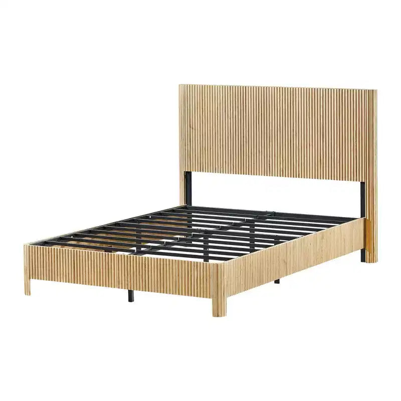 Full/Queen/King Size Wood Platform Bed Frame with Corrugated Accents - ModernLuxe