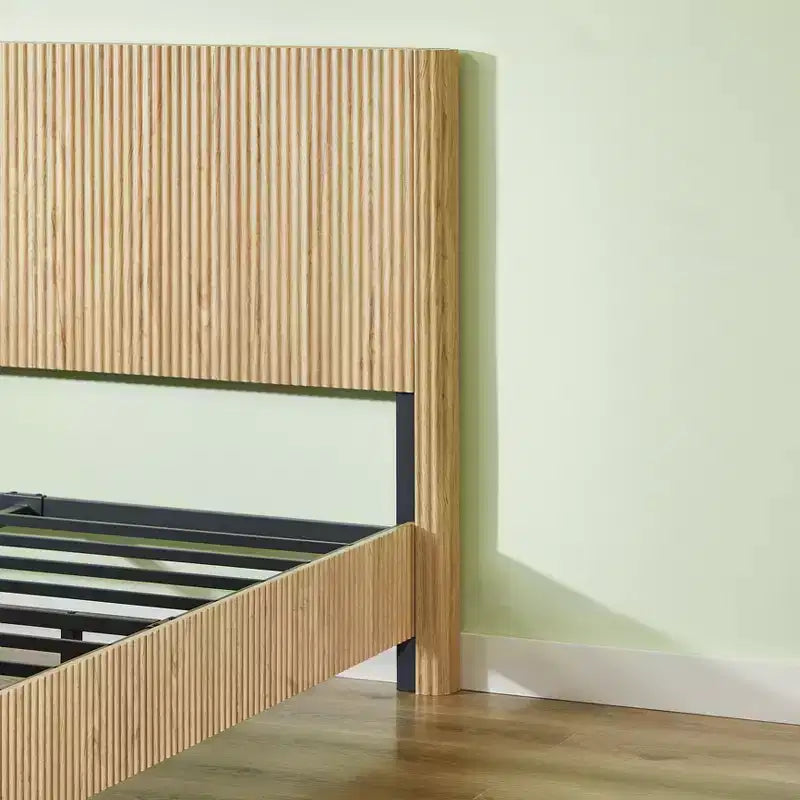 Full/Queen/King Size Wood Platform Bed Frame with Corrugated Accents - ModernLuxe