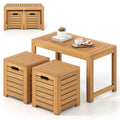 Costway 3PCS Patio Rectangular Table and Stools Set with Hidden Storage Space for Balcony