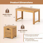 Costway 3PCS Patio Rectangular Table and Stools Set with Hidden Storage Space for Balcony