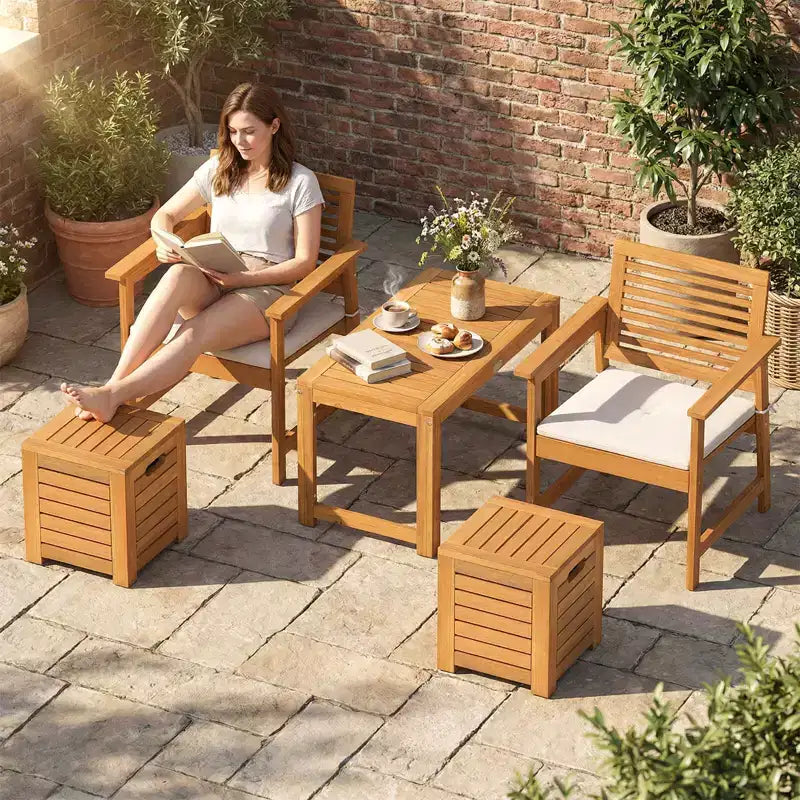 Costway 3PCS Patio Rectangular Table and Stools Set with Hidden Storage Space for Balcony