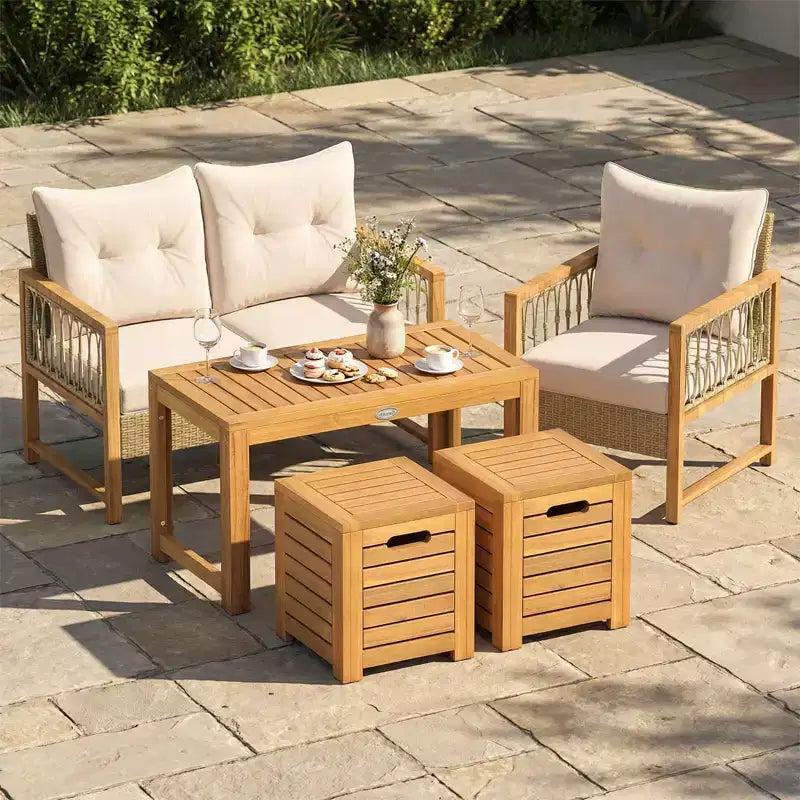 Costway 3PCS Patio Rectangular Table and Stools Set with Hidden Storage Space for Balcony