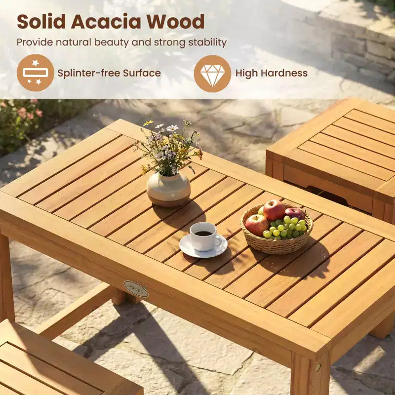 Costway 3PCS Patio Rectangular Table and Stools Set with Hidden Storage Space for Balcony
