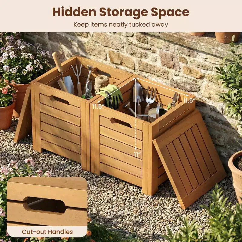 Costway 3PCS Patio Rectangular Table and Stools Set with Hidden Storage Space for Balcony
