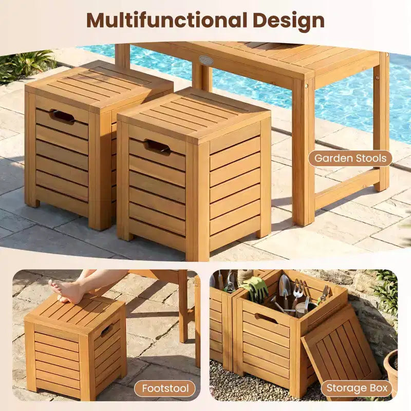 Costway 3PCS Patio Rectangular Table and Stools Set with Hidden Storage Space for Balcony
