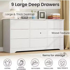 9 Drawer Dresser for Bedroom, 59W Wooden Chest of Drawers with Wide Top, Large Dresser TV Stand, Clothes Storage Organizer for Living Room
