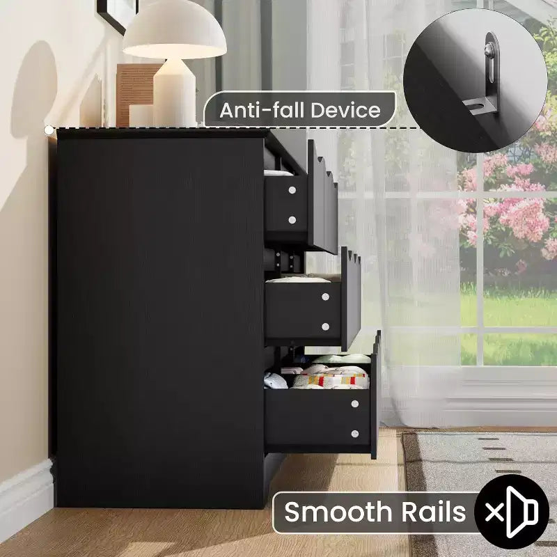 9 Drawer Dresser for Bedroom, 59W Wooden Chest of Drawers with Wide Top, Large Dresser TV Stand, Clothes Storage Organizer for Living Room
