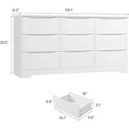 9 Drawer Dresser for Bedroom, 59W Wooden Chest of Drawers with Wide Top, Large Dresser TV Stand, Clothes Storage Organizer for Living Room