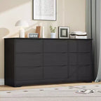 9 Drawer Dresser for Bedroom, 59W Wooden Chest of Drawers with Wide Top, Large Dresser TV Stand, Clothes Storage Organizer for Living Room