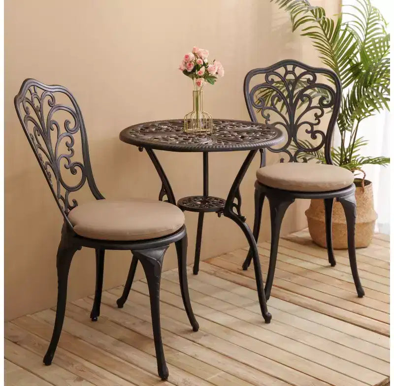 Whisen 3 Piece Patio Rust-Resistant Furniture Sets, Outdoor Aluminum 1 Round Table and 2 Chairs with Umbrella Hole