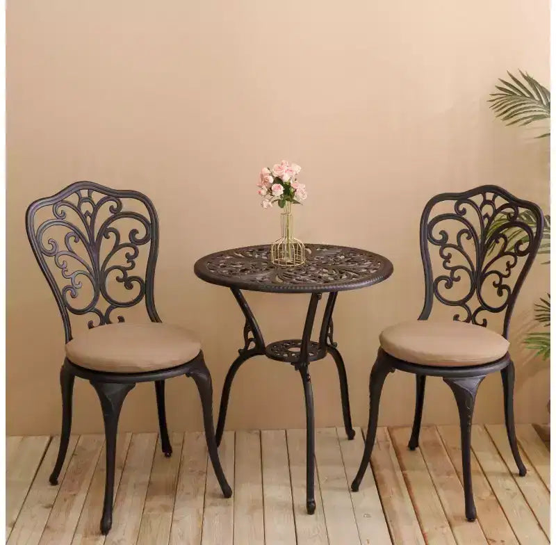 Whisen 3 Piece Patio Rust-Resistant Furniture Sets, Outdoor Aluminum 1 Round Table and 2 Chairs with Umbrella Hole